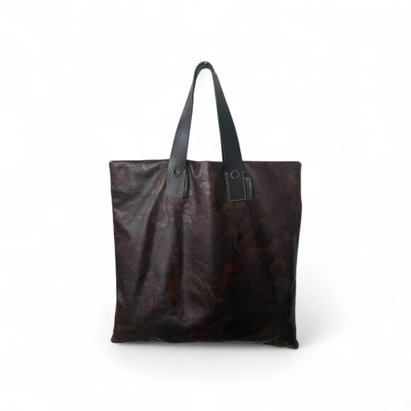 Falor Made In Italy Genuine Leather Tote | Embossed Floral Design - Picture 1 of 5